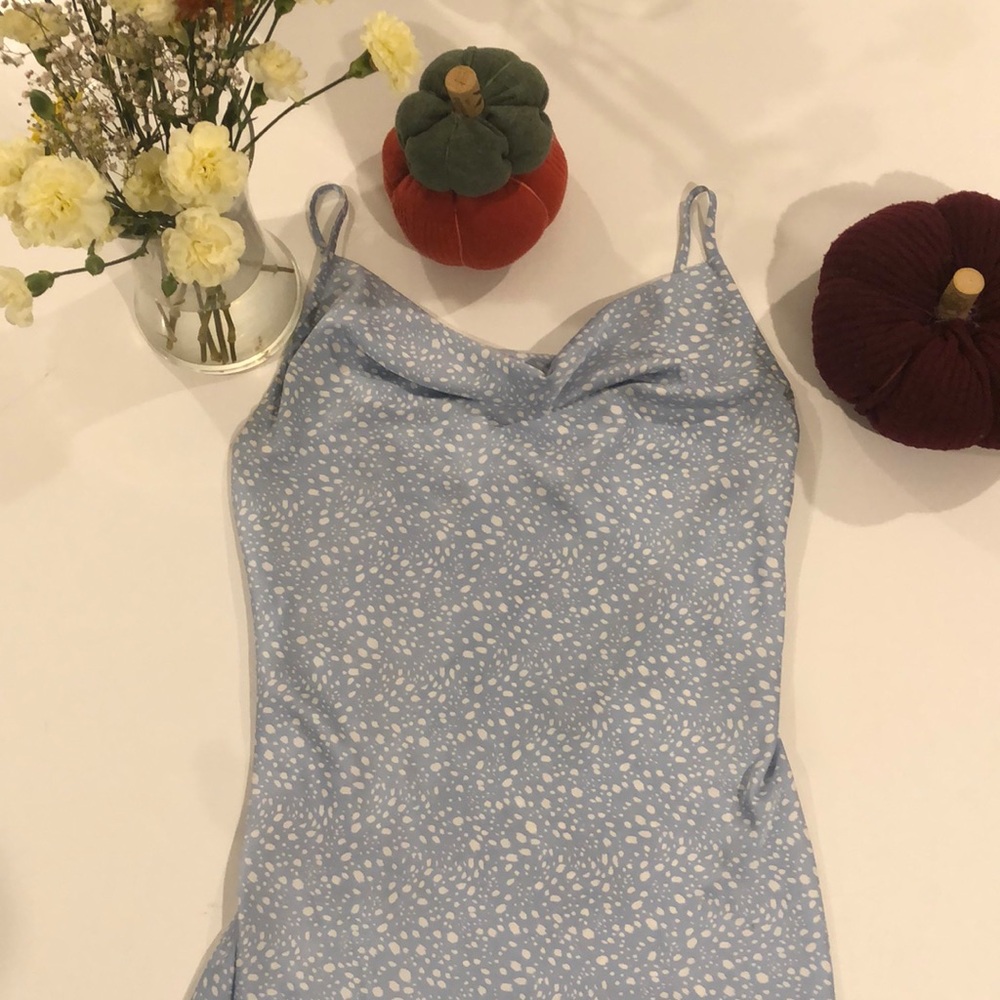Silky blue and white spotted mini dress size medium